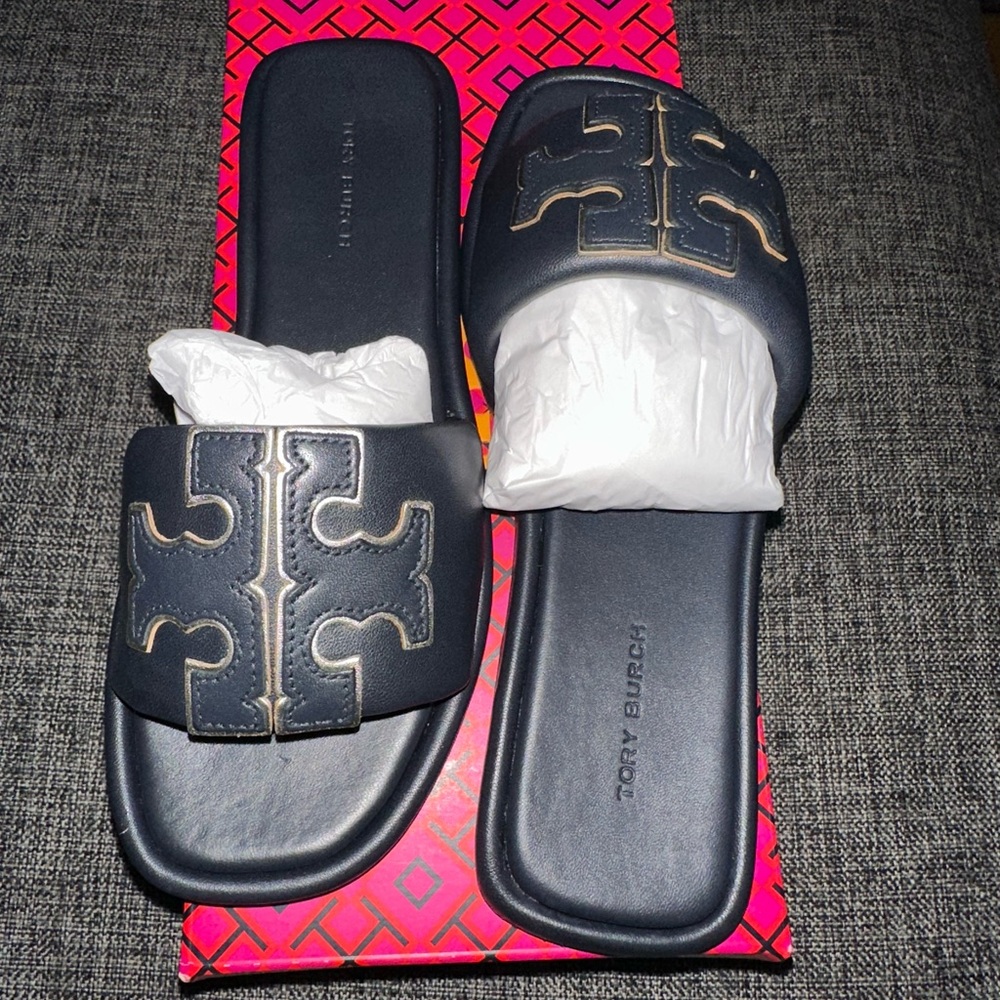 Tory Burch Dark Blue Slide Sandals - Picture 4 of 7